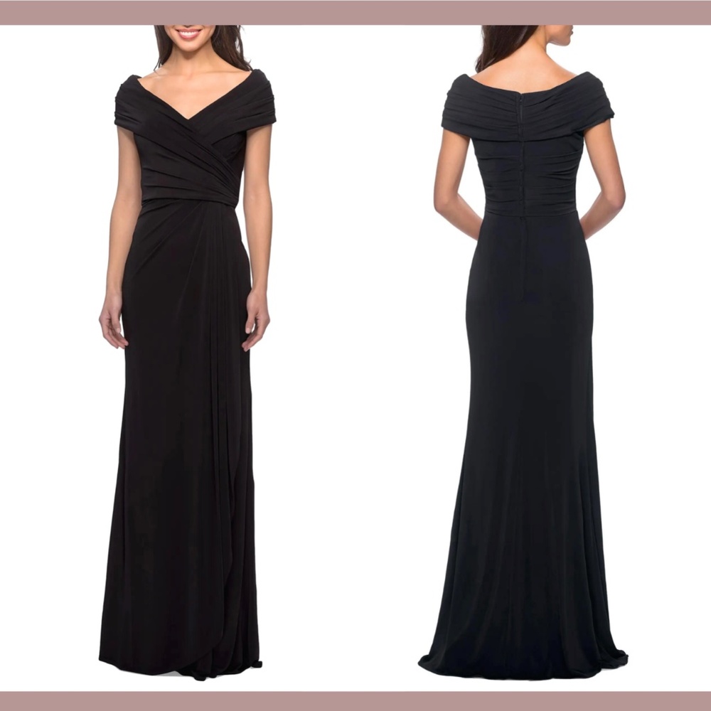 NEW $389 La Femme [ size 20‎ ] Ruched Jersey Column Gown in Black